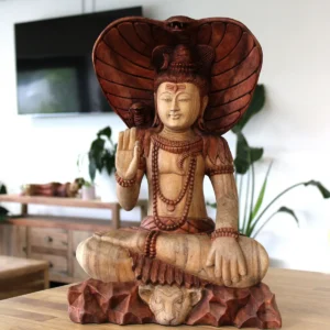 Handskuren Buddha-staty i Suarträ – Shiva med kobra, 50 cm - produktbild 3