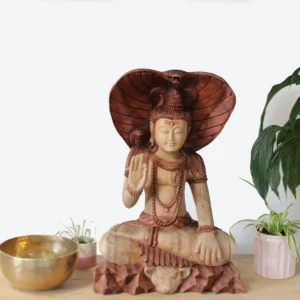 Handskuren Buddha-staty i Suarträ – Shiva med kobra, 50 cm - produktbild 4