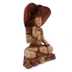 Handskuren Buddha-staty i Suarträ – Shiva med kobra, 50 cm - produktbild 5