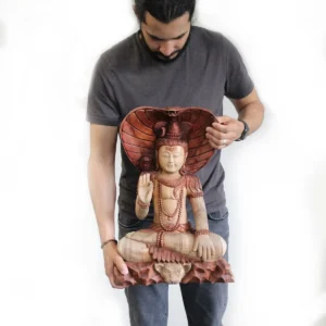 Handskuren Buddha-staty i Suarträ – Shiva med kobra, 50 cm - produktbild 6