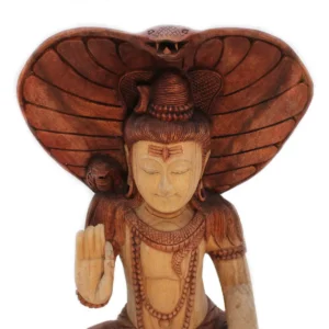 Handskuren Buddha-staty i Suarträ – Shiva med kobra, 50 cm - produktbild 7