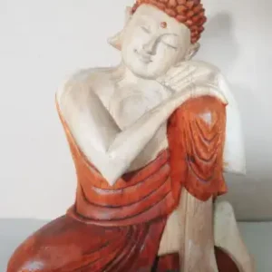 Handskuren Buddha-staty i trä, 25 cm, tänkande pose - produktbild 2