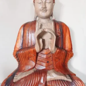 Handskuren Buddha-staty i trä 60 cm med två händer - produktbild 3