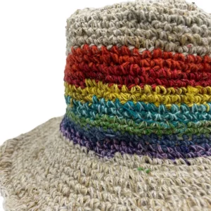 Handstickad boho-hatt i hampa och bomull med regnbågsfärger - produktbild 3