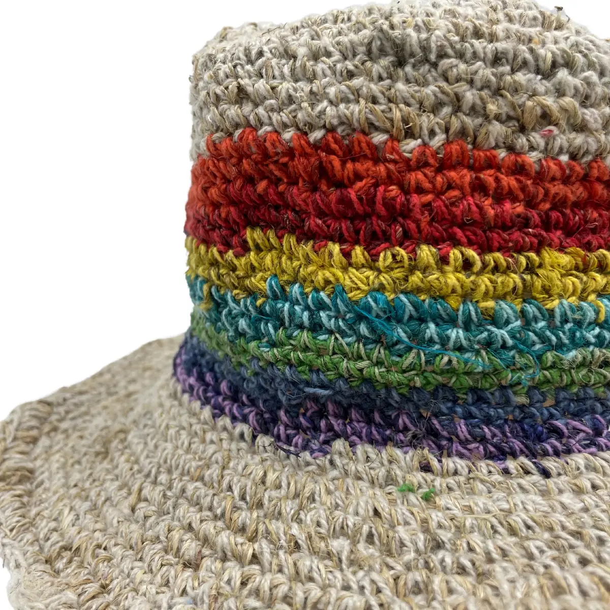 Handstickad boho-hatt i hampa och bomull med regnbågsfärger - produktbild 3
