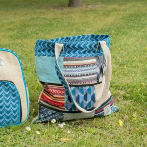 Handväska i patchwork bomull och hampa 37x38 cm - produktbild 10