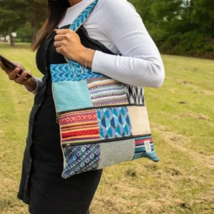 Handväska i patchwork bomull och hampa 37x38 cm - produktbild 3