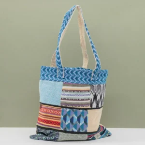 Handväska i patchwork bomull och hampa 37x38 cm - produktbild 4