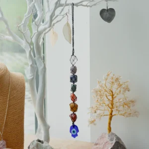Hängande chakra-stenpendel med Hamsa och skyddande öga - produktbild 2