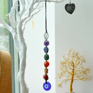 Hängande chakra-stenpendel med onda ögat-symbol - produktbild 2