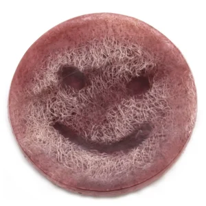 Rund lila Happy Scrub-tvål med leende ansikte