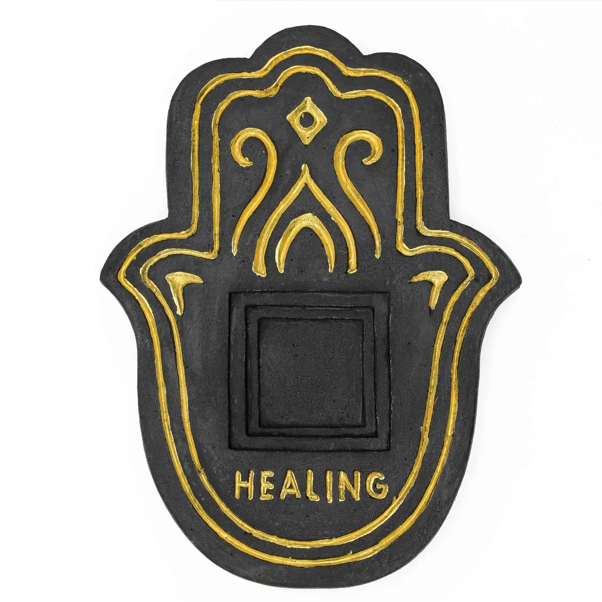 Healing-rökelsefat i svart och guld av lavasten - produktbild 2