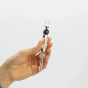 Healingstav i kvarts med ametist och rosenkvarts, 12 cm - produktbild 2