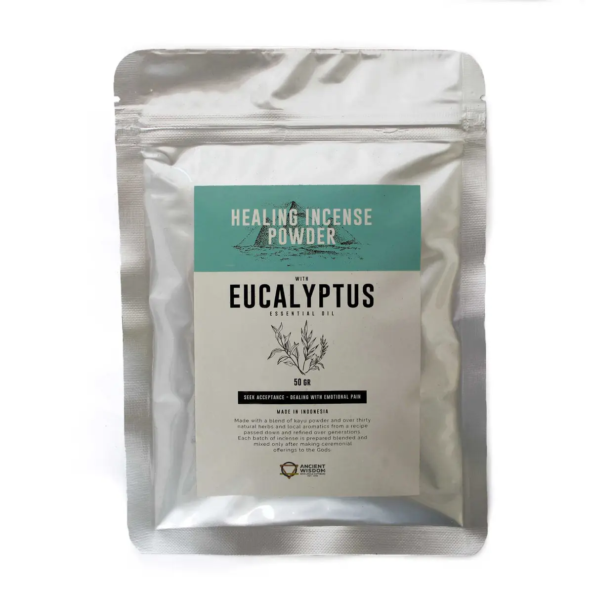 Förpackning med helande rökelsepulver med eukalyptusolja 50 gram