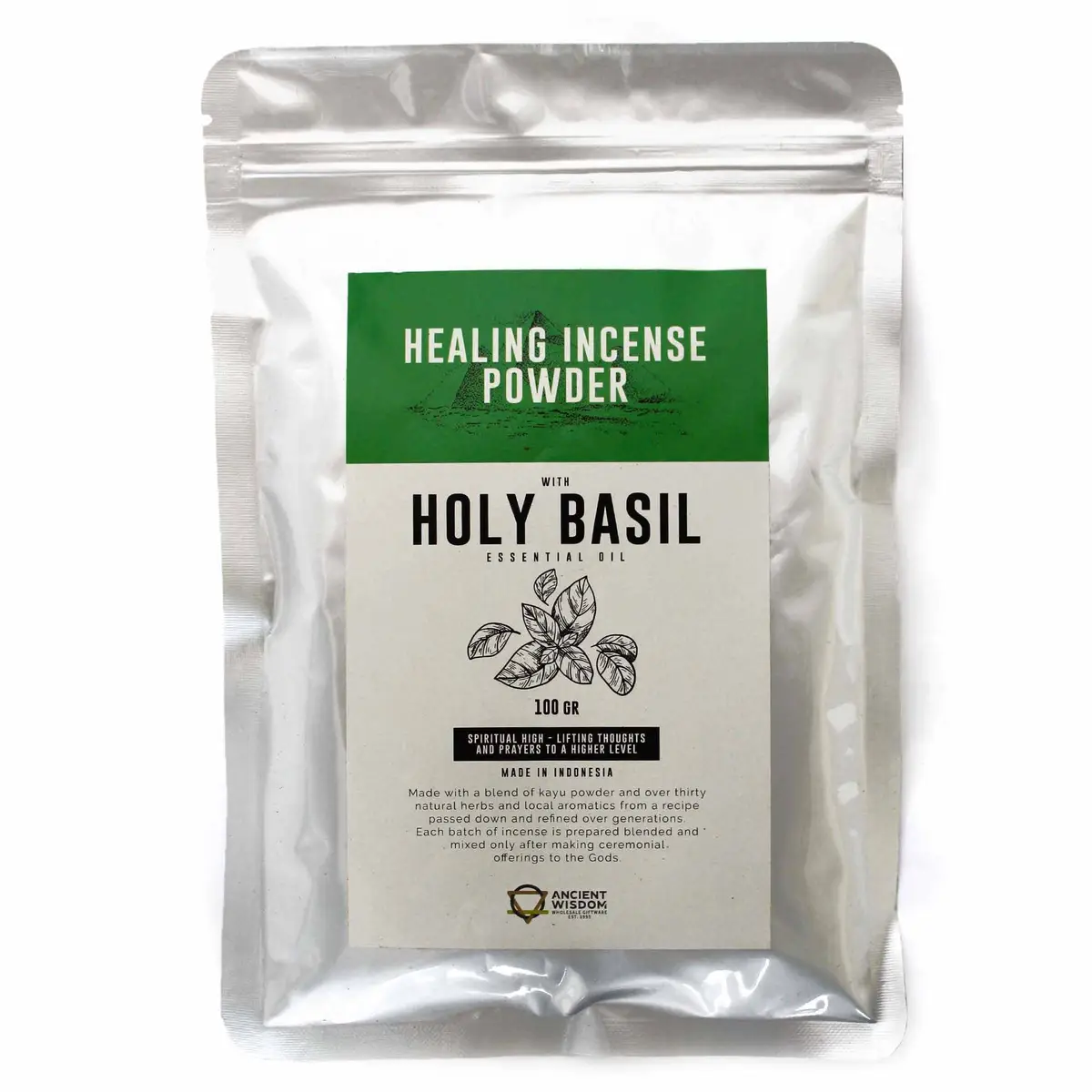 Förpackning med helande rökelsepulver med helig basilika 100 gram