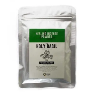 Förpackning med helande rökelsepulver med helig basilika