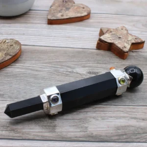 Hexagonal kristallhelande stav i svart agat 12 cm - produktbild 3