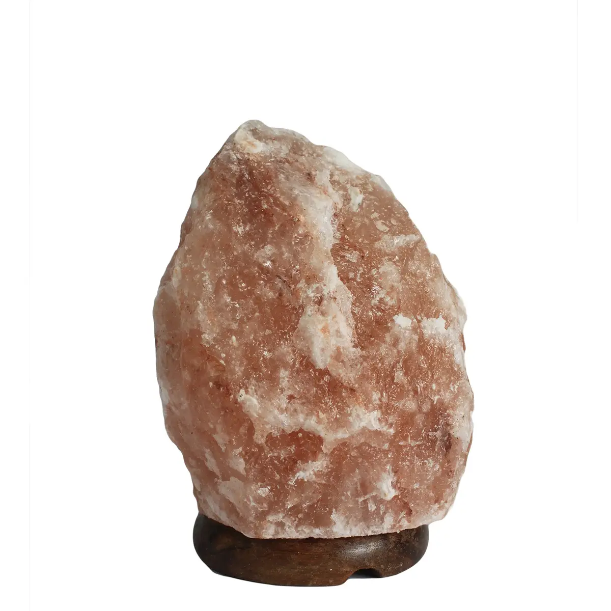 Himalayasaltlampa med träfot i naturlig rosa och vit saltsten