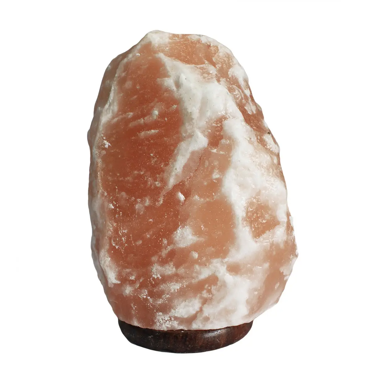 Himalayasaltlampa med träfot i naturlig rosa och vit saltsten