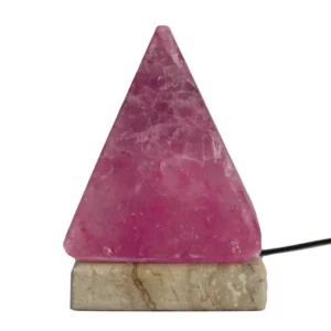 Pyramidformad himalayasaltlampa i rosa nyans på marmorfot med USB-kabel