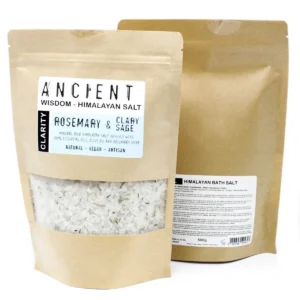 Förpackningar med himalayiskt badsalt med rosmarin och klary salvia