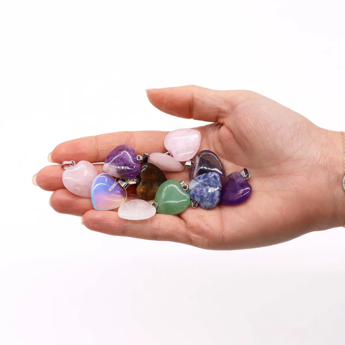 Hjärtformade hängsmycken med ädelstenar, 12-pack 20x6 mm - produktbild 2