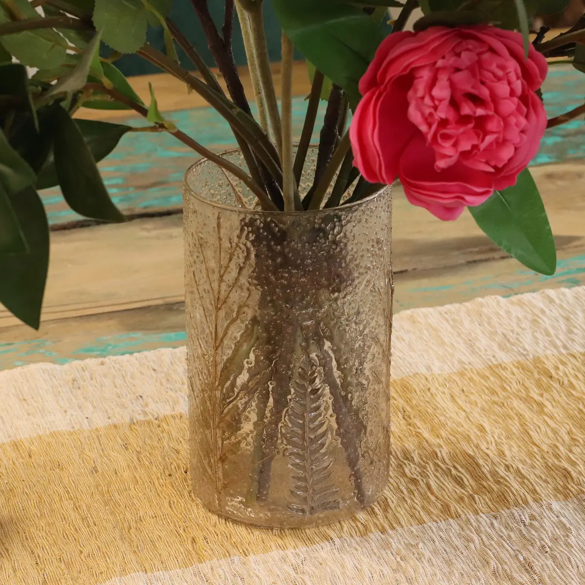 Hög glasljusstake med pressade löv Pino 19x11 cm - produktbild 9