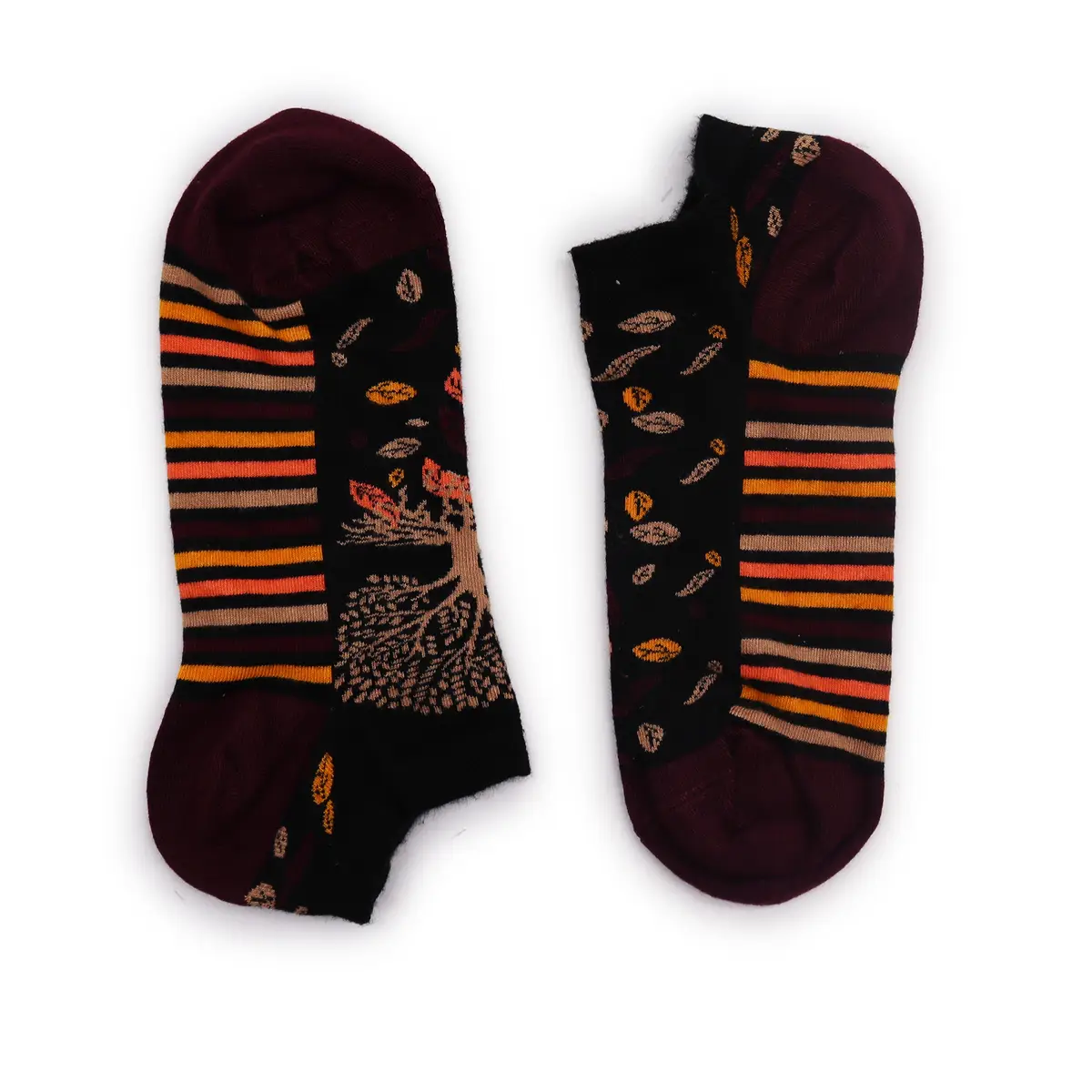 Hop Hare låga tränarsockor i bambu med Tree of Life-mönster och färgglada ränder