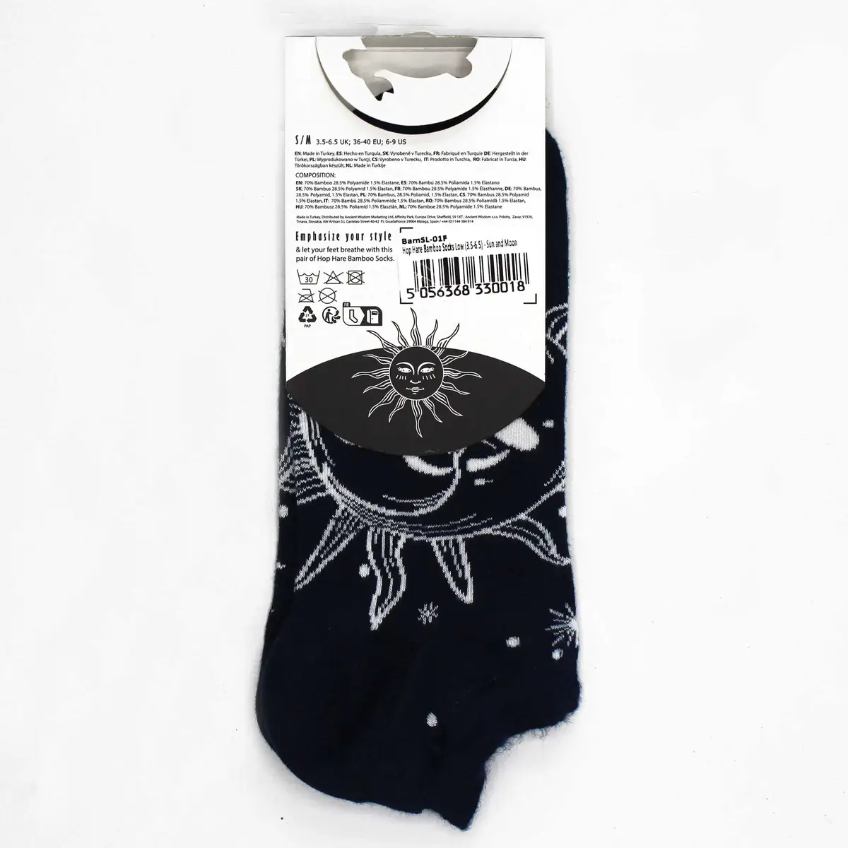 Hop Hore bambustrumpor låga tränarsockor S/M (36-40) med sol- och månmönster - produktbild 3