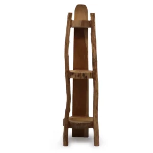 Rustik hörnhylla i naturlig teak med tre hyllplan och 90 cm höjd