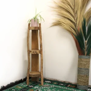 Hörnhylla i naturlig teak med 3 hyllplan, 90 cm hög - produktbild 2