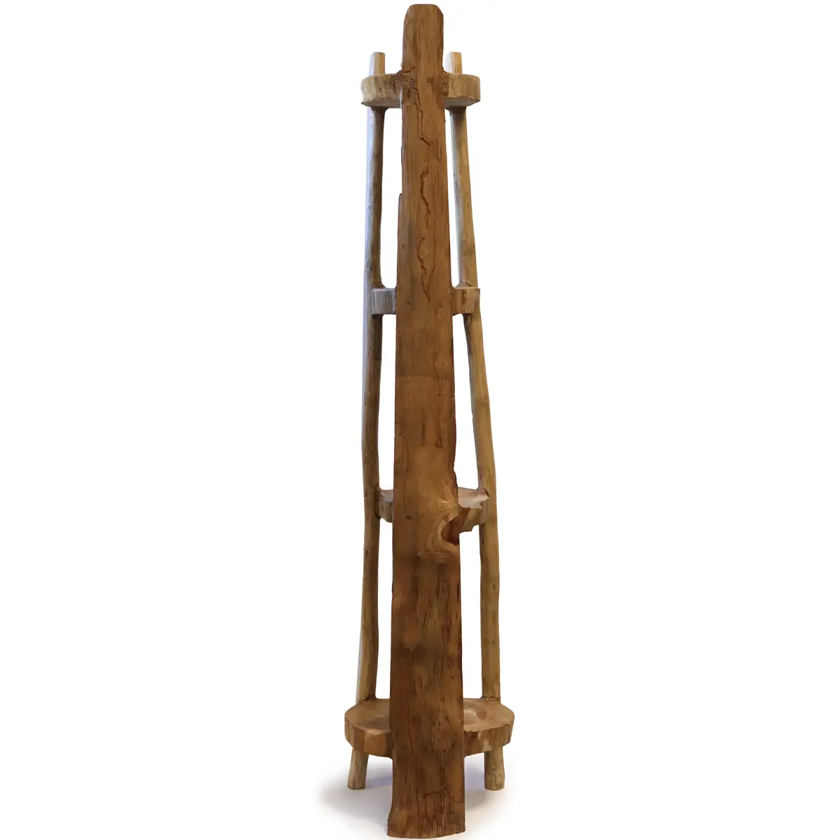 Hörnhylla i naturlig teak med 4 hyllplan, 135 cm hög - produktbild 3