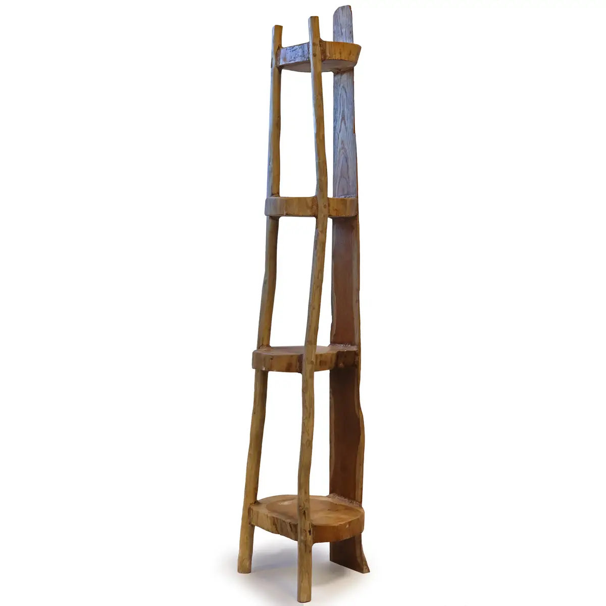 Hörnhylla i naturlig teak med 4 hyllplan, 135 cm hög - produktbild 4