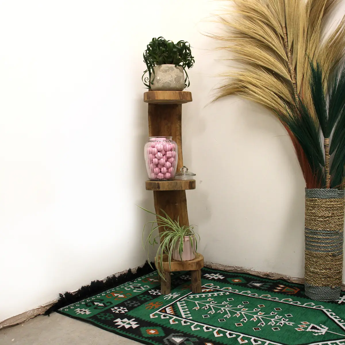 Hylla i naturlig teak med 3 plan, 100 cm hög - produktbild 2