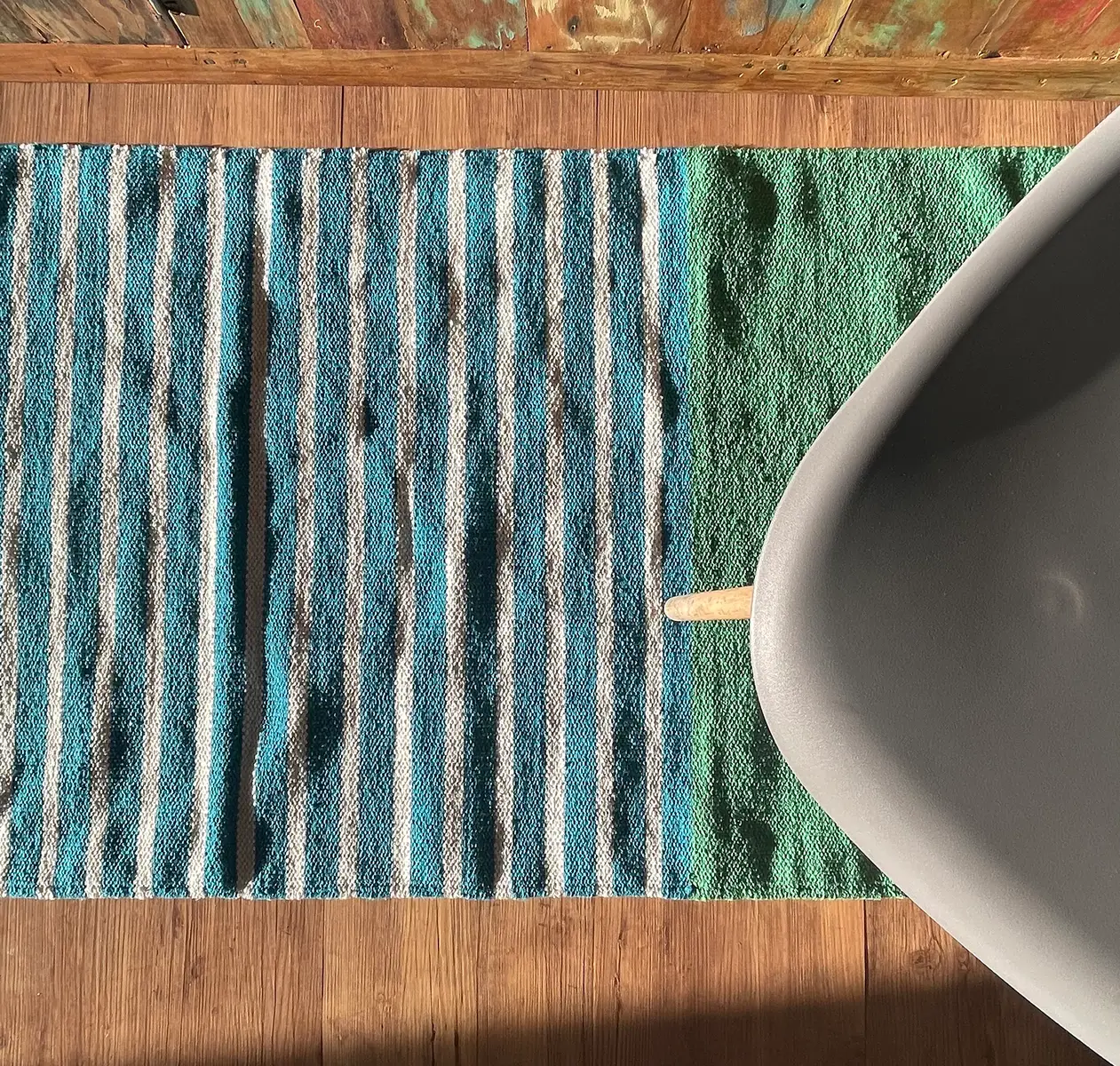 Indisk bomullsmatta 70x170 cm blå och grön - produktbild 3