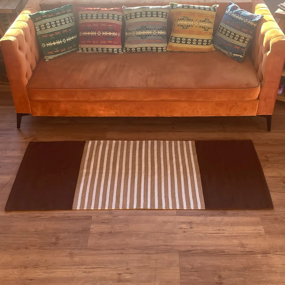 Indisk bomullsmatta 70x170 cm i mörkbrunt och beige - produktbild 2