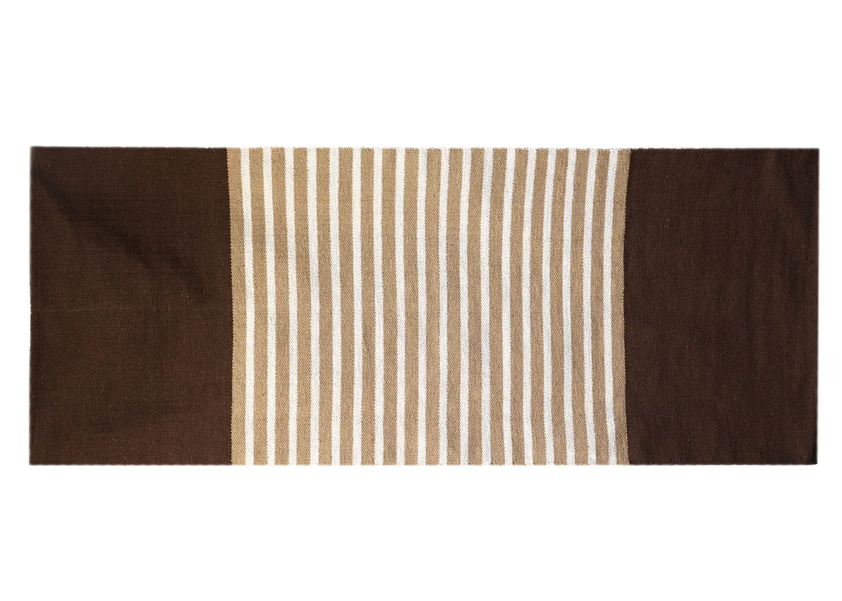 Indisk bomullsmatta i mörkbrunt och beige med ränder, 70x170 cm