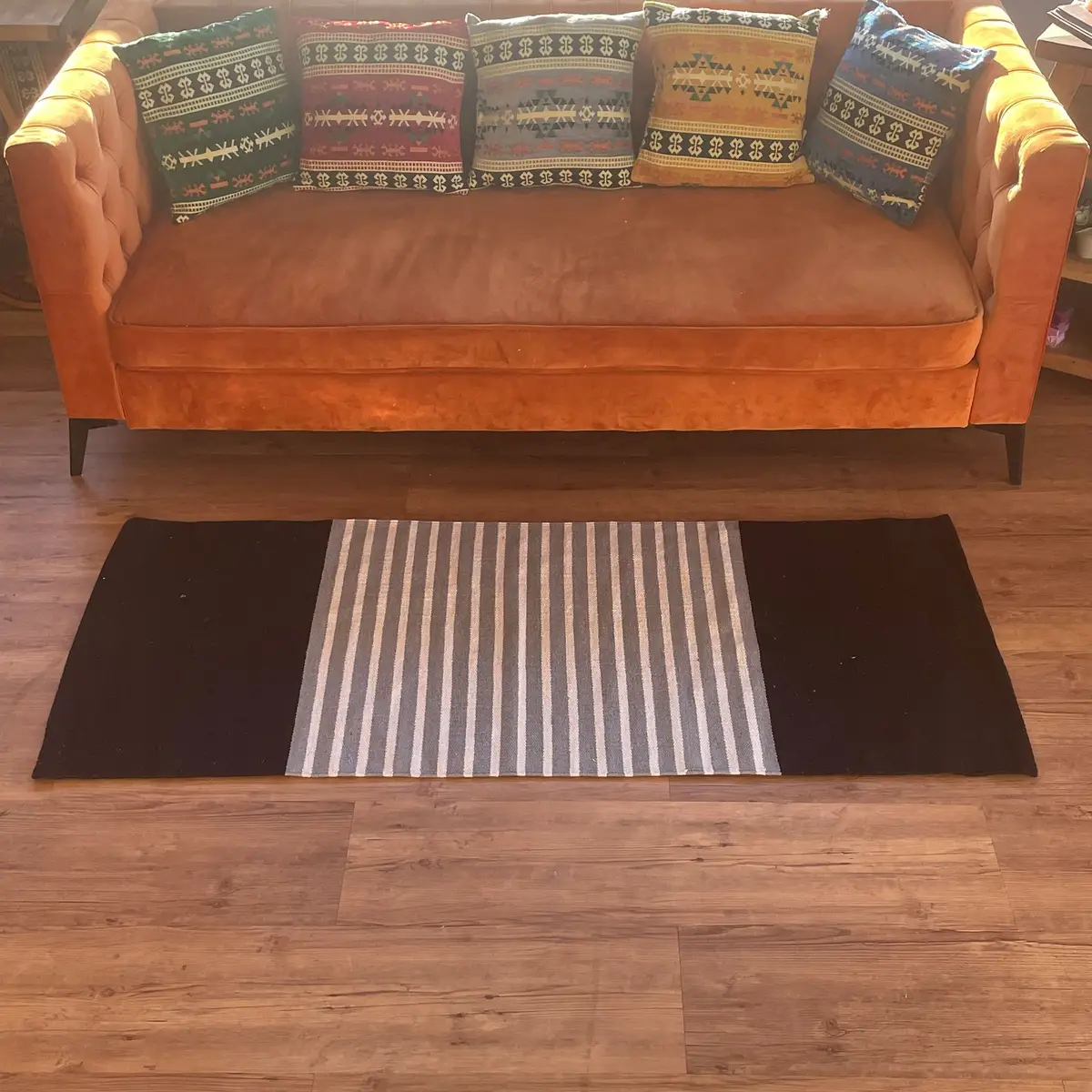 Indisk bomullsmatta 70x170 cm svart och grå - produktbild 3