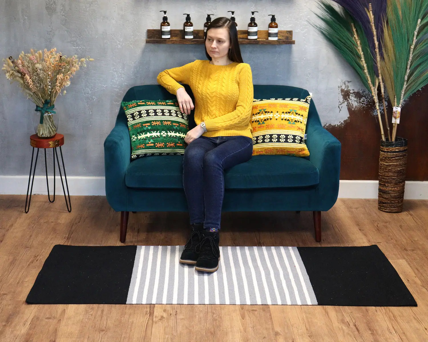 Indisk bomullsmatta 70x170 cm svart och grå - produktbild 4