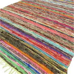 Indisk trasmatta i bomull och återvunnet material 151 x 90 cm grön - produktbild 2