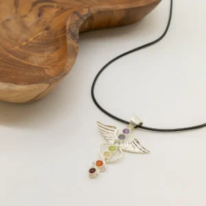 Indiskt andligt halsband med änglavingar och chakrakulor, silverpläterat - produktbild 4