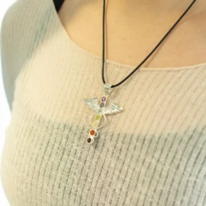Indiskt andligt halsband med änglavingar och chakrakulor, silverpläterat - produktbild 6