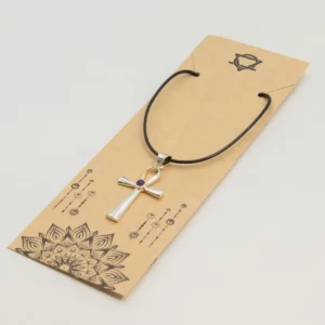 Indiskt andligt halsband med ankhsymbol i silverplätering och lila sten - produktbild 5
