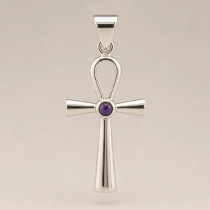 Indiskt andligt halsband med ankhsymbol i silverplätering och lila sten - produktbild 6