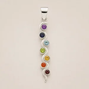 Indiskt andligt halsband med ormsymbol och chakrastenar, silverpläterat - produktbild 3