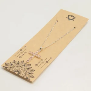 Indiskt andligt halsband med silverpläterat kors och rosenkvarts - produktbild 6