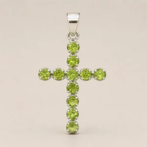 Indiskt andligt korshänge med silverpläterad kedja och peridotstenar - produktbild 5