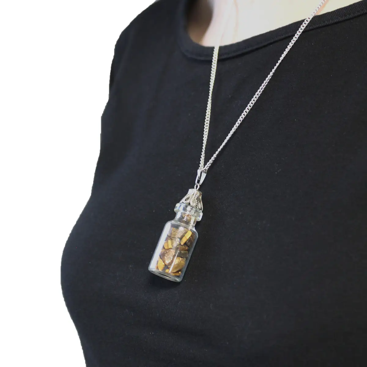 Indiskt halsband med tigeröga i glasflaska - produktbild 5
