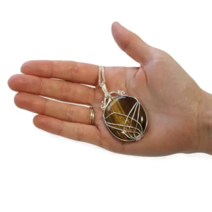 Indiskt halsband med tigeröga och silvertrådsinramning - produktbild 2
