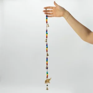 Indiskt vindspel med elefant i mässing och chakra-pärlor, 53 cm - produktbild 2